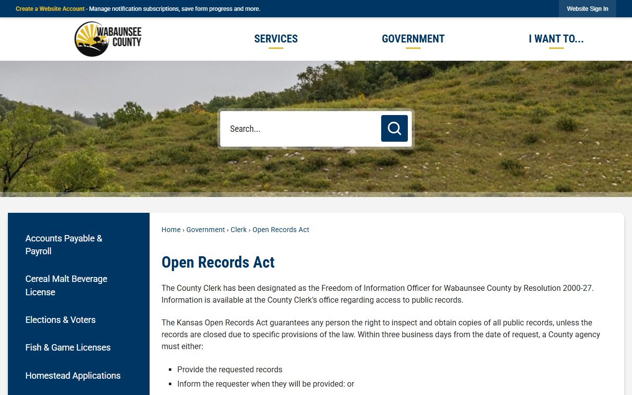 Wabaunsee County Clerk of the District Court open records request source