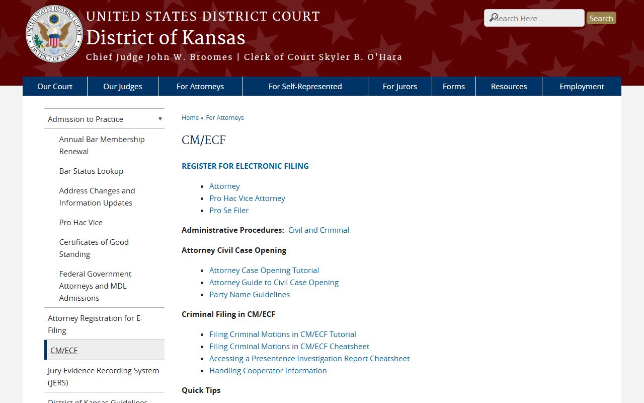 Wabaunsee County District Court federal CM ECF help source