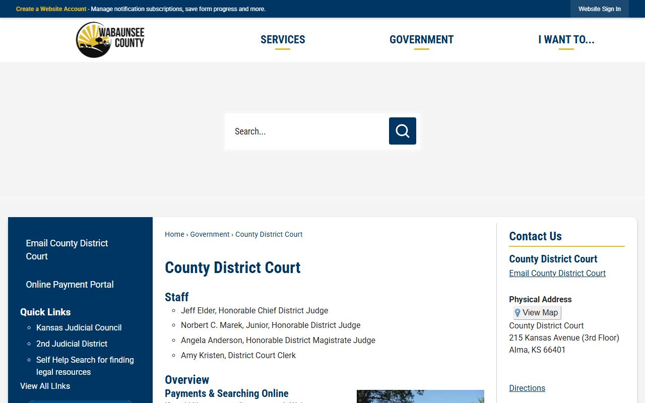 Wabaunsee County court records District Court search page