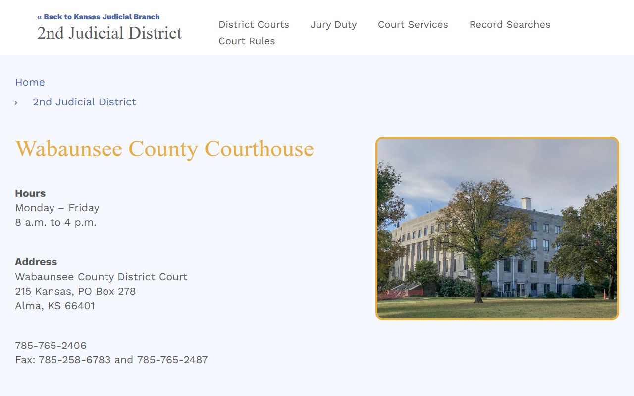 Wabaunsee County court records Kansas Judicial Branch courthouse listing