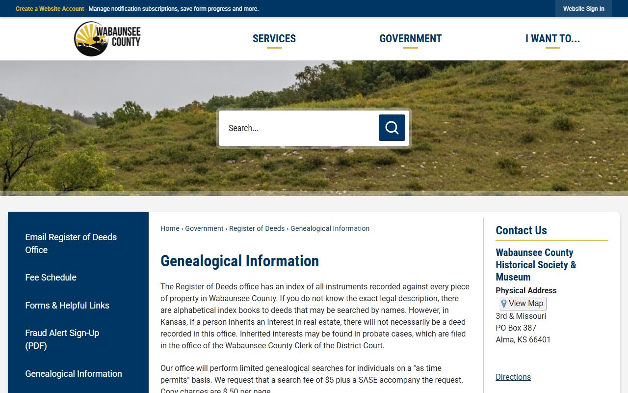 Wabaunsee County probate records genealogical search information
