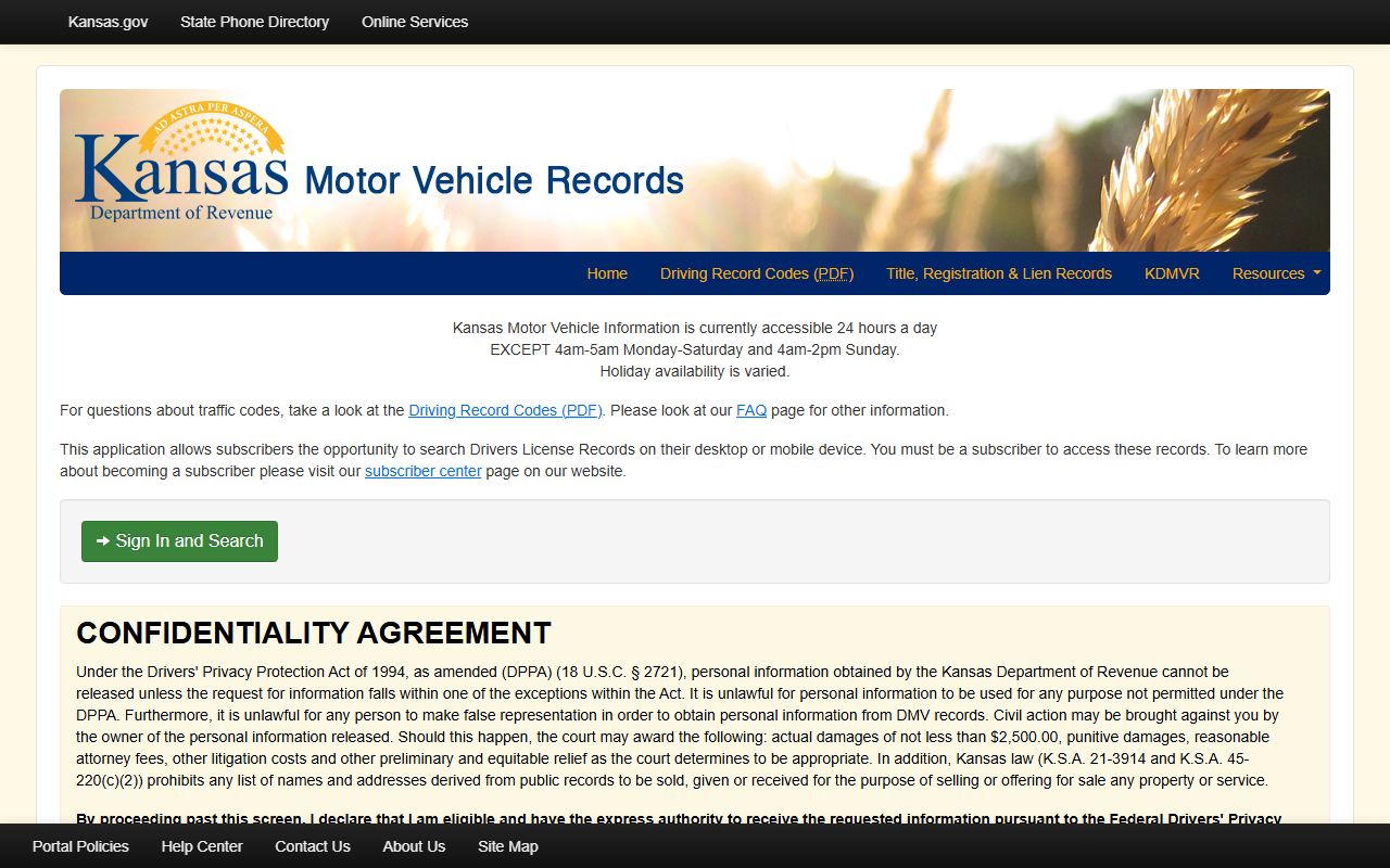 Wabaunsee County traffic court records Kansas motor vehicle record portal