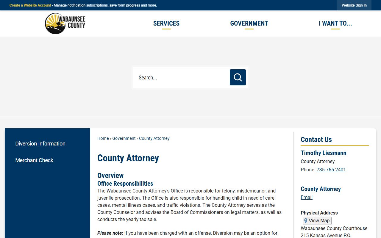 Wabaunsee County warrant records County Attorney contact channel